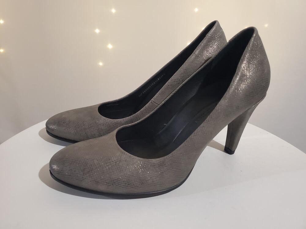 Ecco Shape 75 Metallic Gray Silver Textured Leather Pumps Womens Size EU 36 Heel